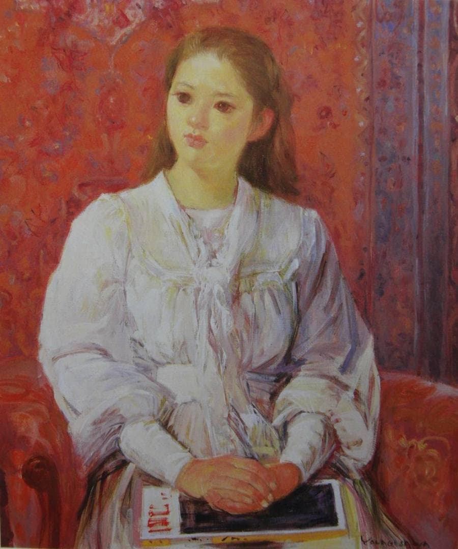 柳沢 淑郎、「少女」、希少画集・額装画、日本製・新品額縁にて額装致します