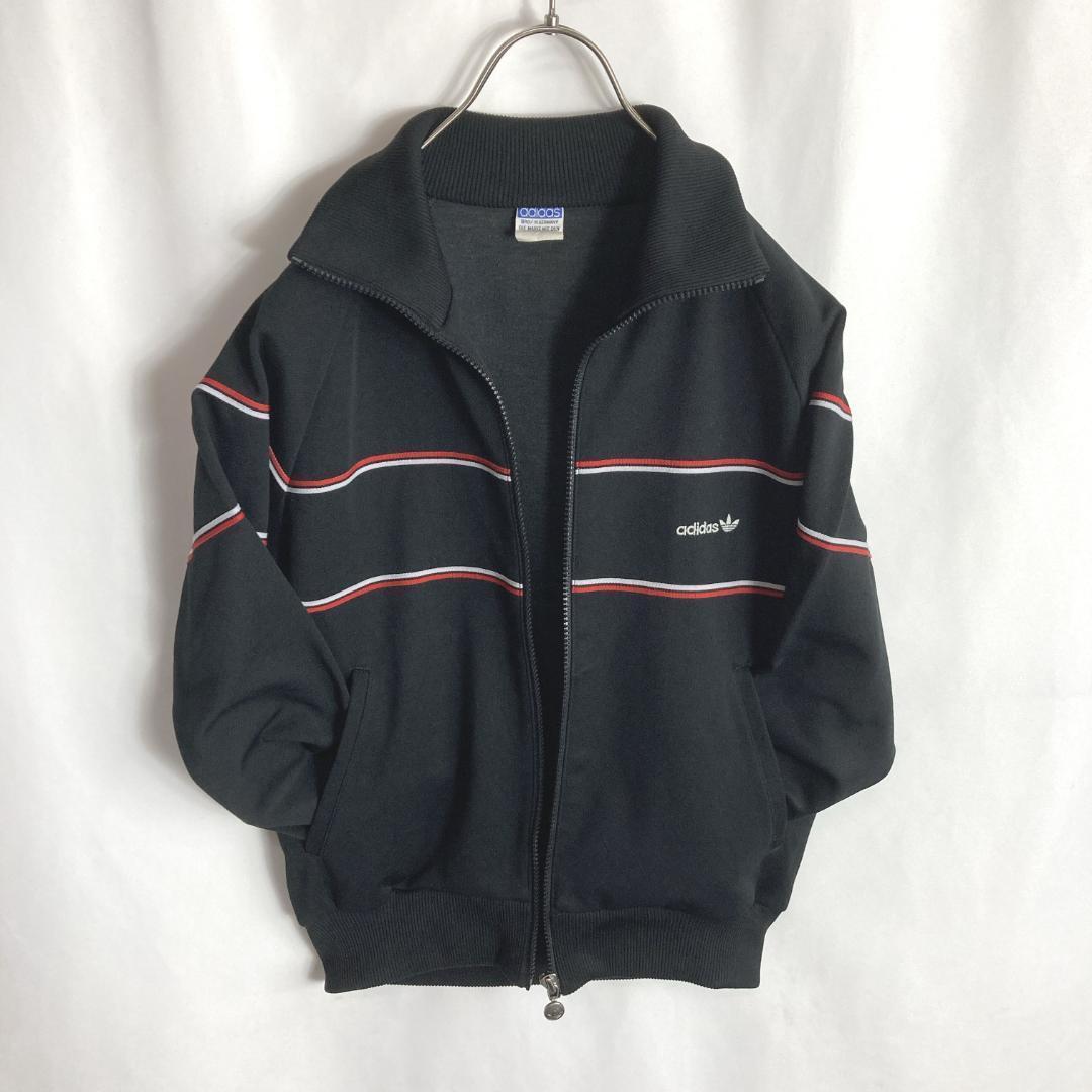 80s古着アディダス 西ドイツ デサント製トラックジャケット ATS 黒色 S