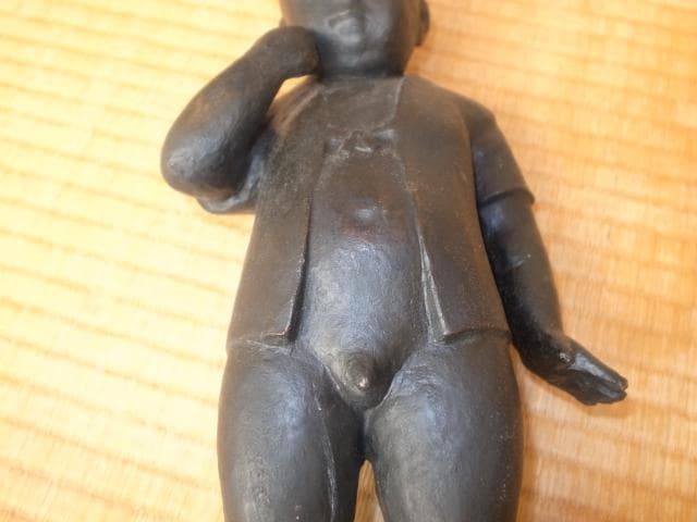 希少 美品 昭和31年作◆彫刻家 宮本隆 彫刻家『童子』ブロンズ \"隆\"落款