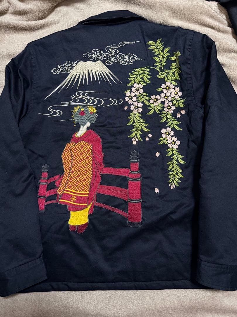 未使用近い ２面用 百花繚乱 富士山 桜 日本限定 スカジャン サテン