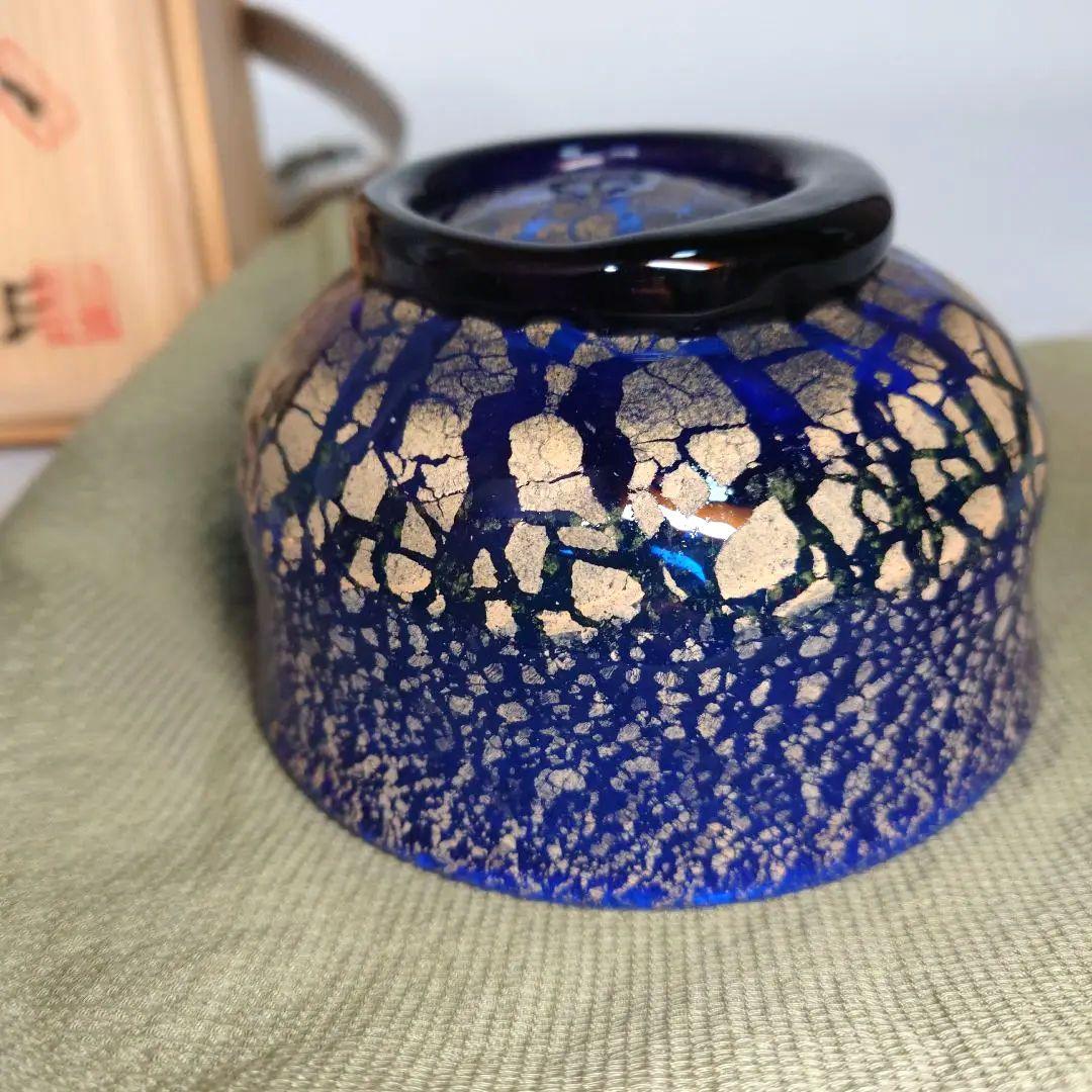 稲嶺盛吉 抹茶碗 硝子 抹茶茶碗 茶碗 茶道具 共箱 琉球ガラスの名工