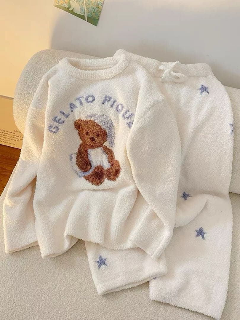 【新品未使用】テディベア柄　ルームウェア セット ホワイト 01