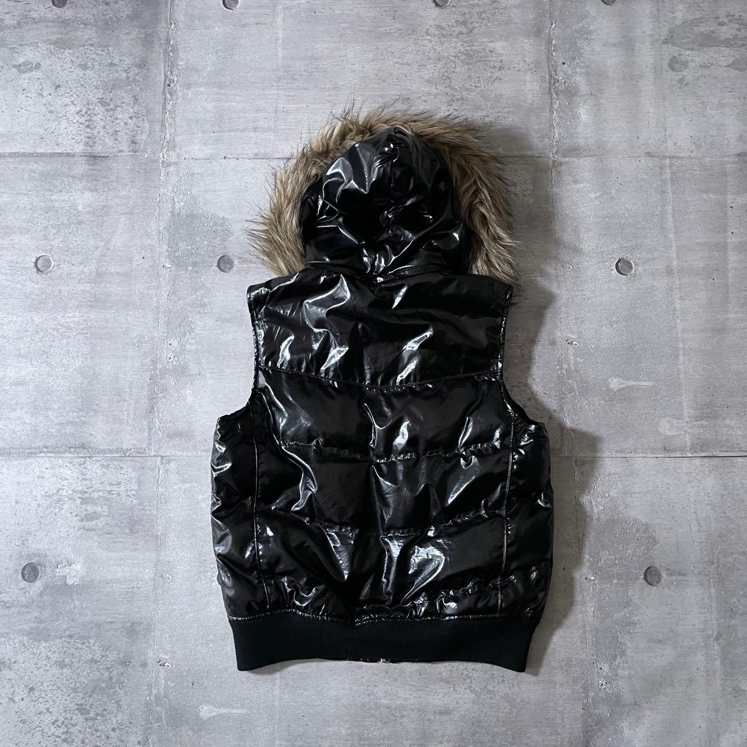 00s アーカイブ ファー付き ダウンベスト 光沢 テカテカ 短丈 平成