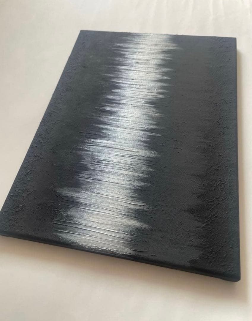 銀と黒のテクスチャーアート F4｜立体感ある抽象画 ｜ストリートアート