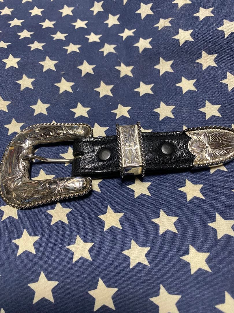 黒レザー装飾バックルベルト(スターリングシルバー)サンセットトレイル