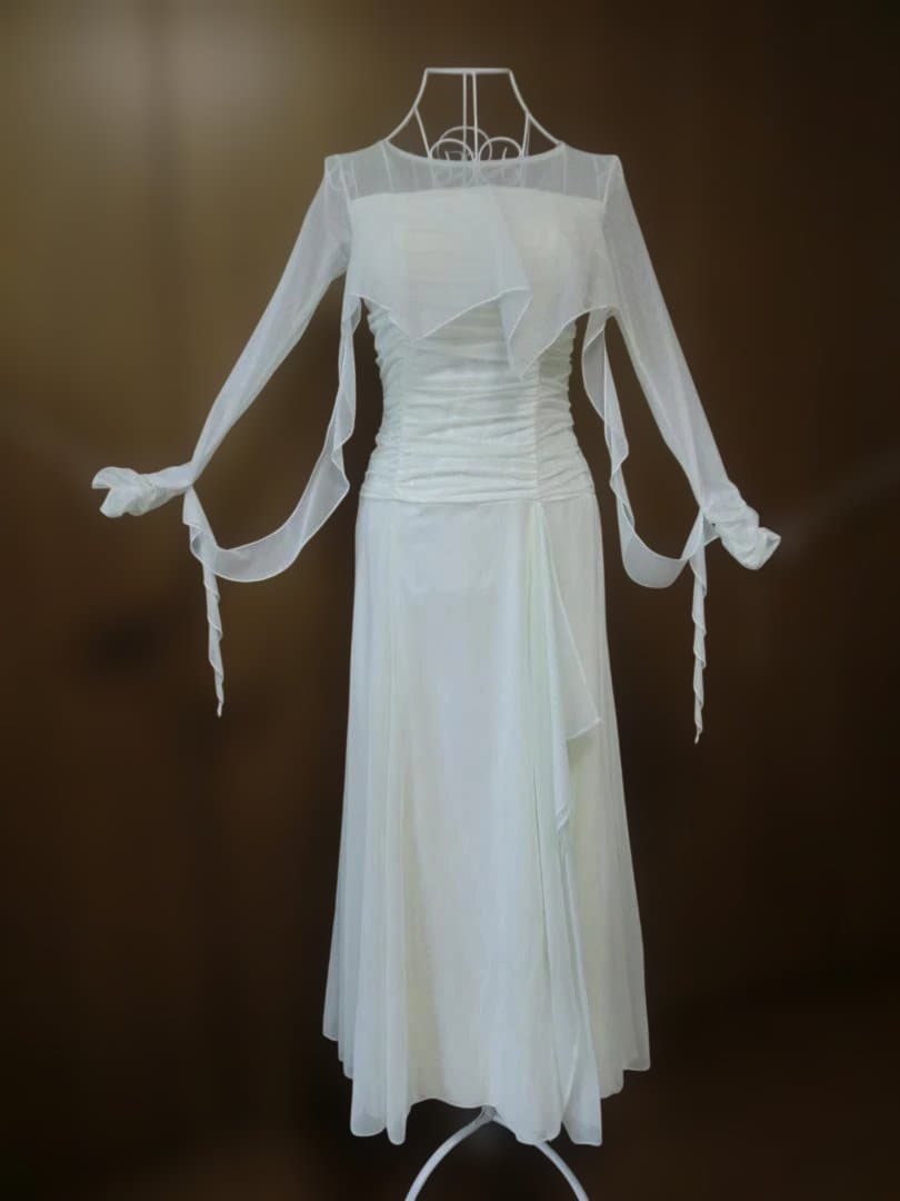 【新品タグ付】日本製/オフ白/スタンダードドレス☆社交ダンス 試着・レンタル・購入】着脱が楽な白のスタンダードドレス516-ML