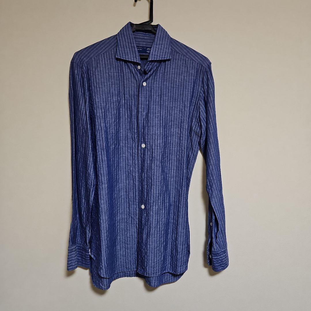 【新品未使用】バルバ　ダンディライフ　綿麻ストライプシャツS38定価約4.8万円