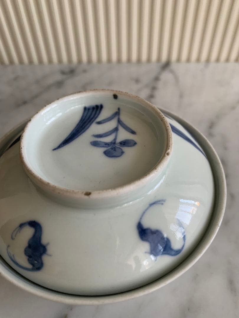 古伊万里 江戸期 藍泥 蓋付き茶碗 染付 蓋物 飯碗 節句 雛祭り 端午の