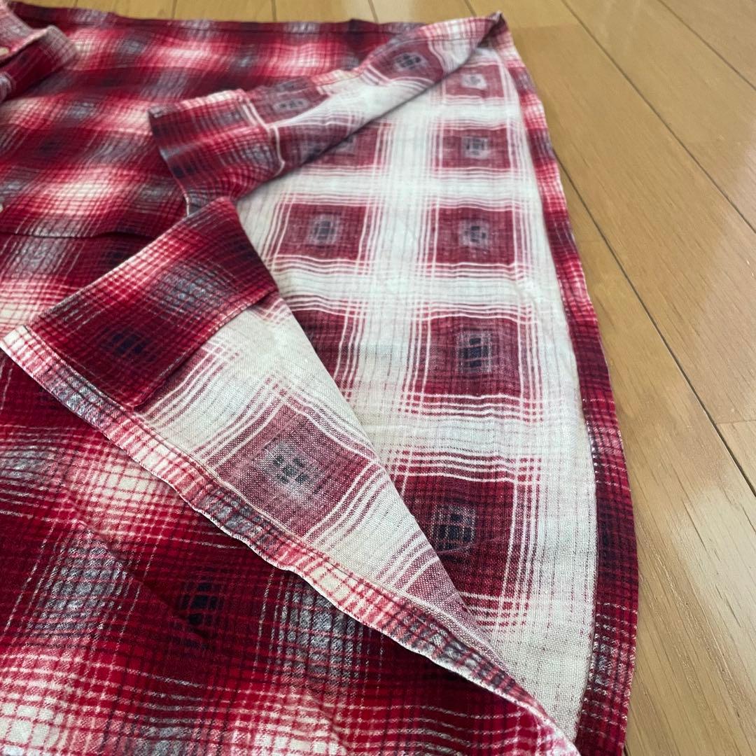 60s ダンリバー プリントネル USA オープンカラー オンブレ チェック