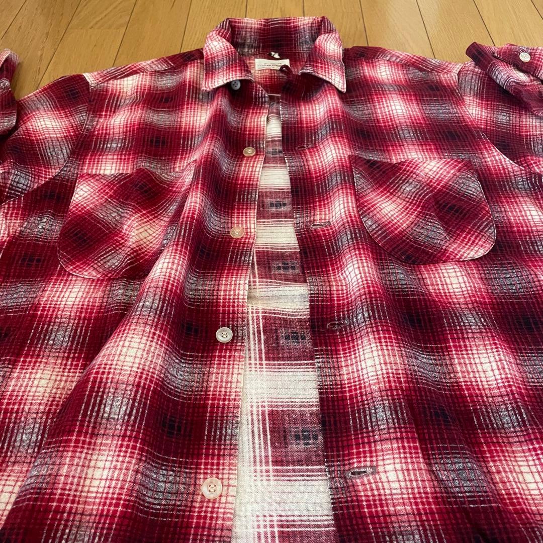 60s ダンリバー プリントネル USA オープンカラー オンブレ チェック