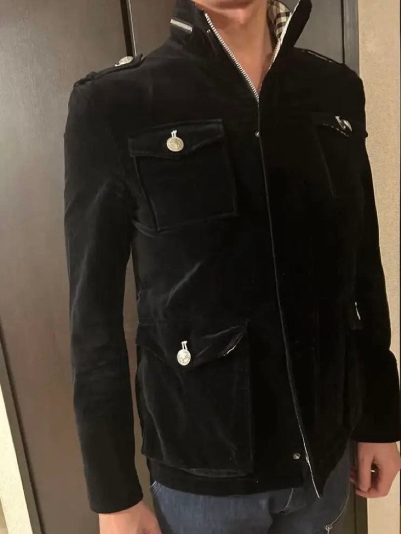 美品バーバリーブラックレーベル黒 ベルベット ジャケット ポケット付き