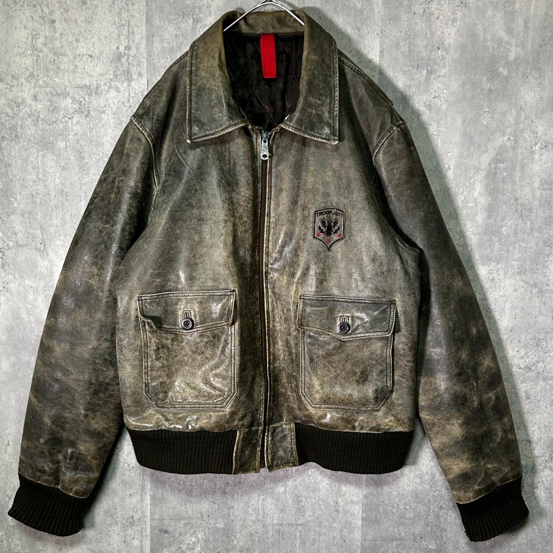鬼フェード 本革 A2 レザージャケット 刺繍 ヴィンテージ