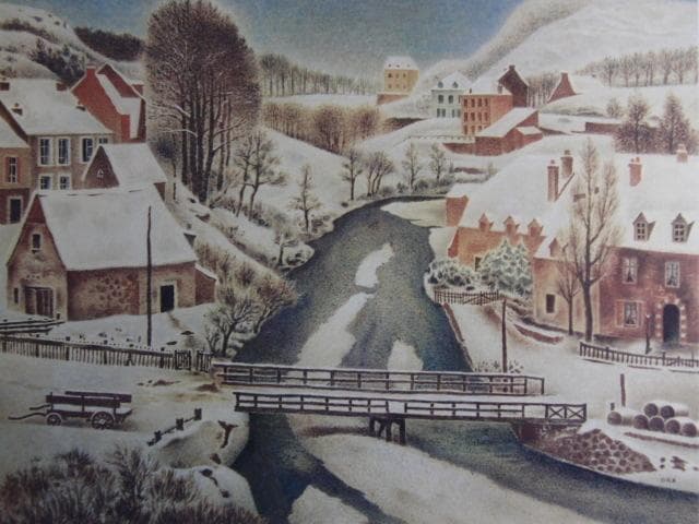 岡鹿之助、【積雪】、希少な大判額装用画集より、美品、日本人画家