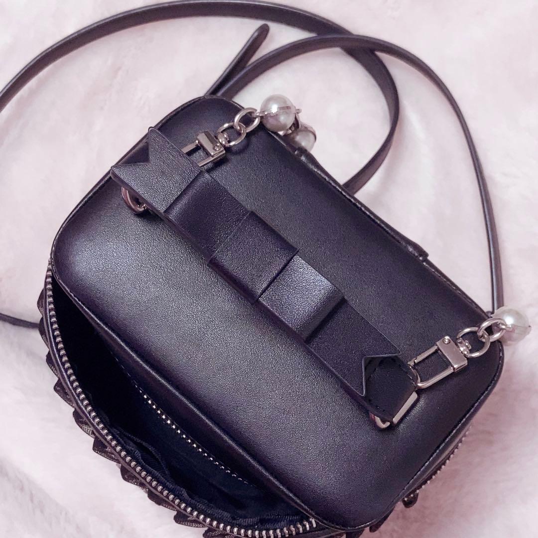 pium ハートドットチュールバニティ ブラック×ピンク piumハートドット