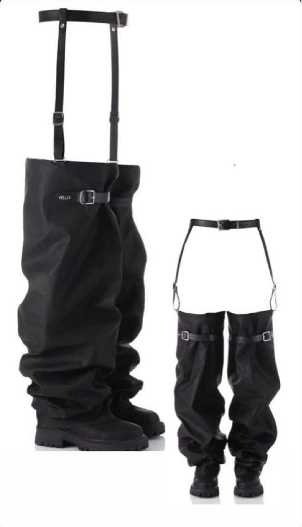 YELLO サスペンダー付きブラックロングブーツ Ssize