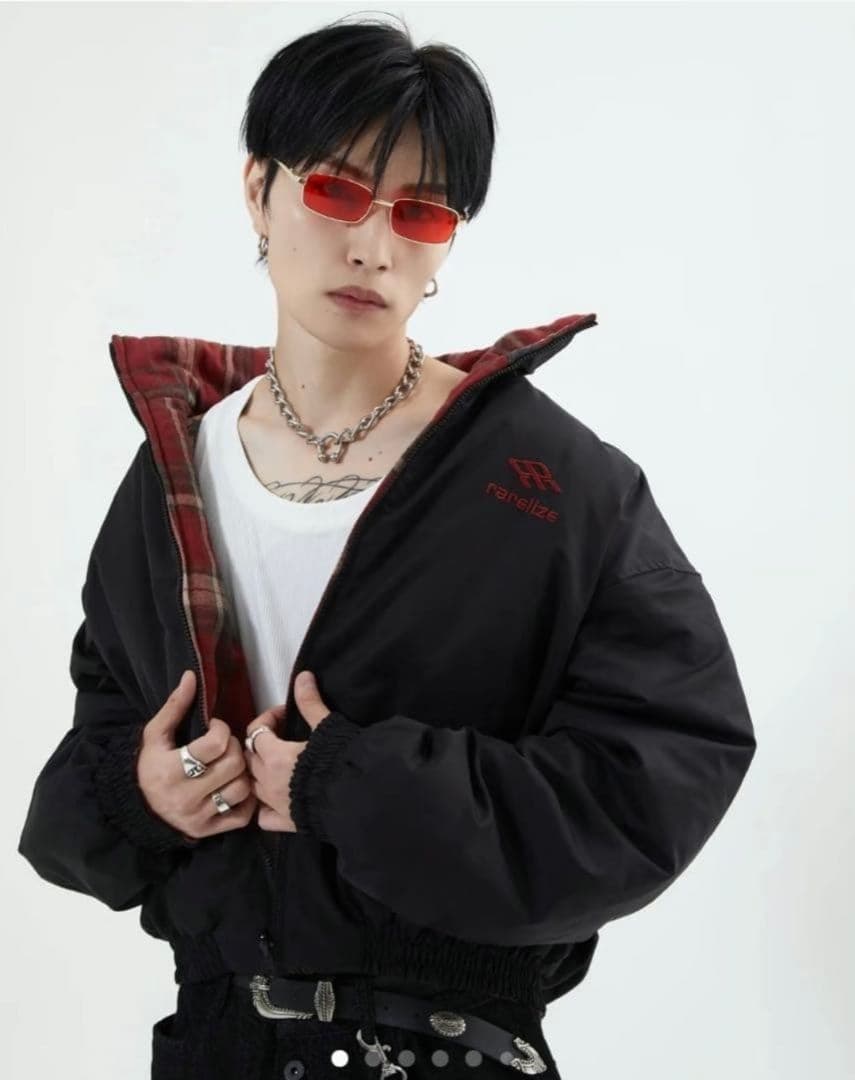 リバーシブル赤黒チェックダウンジャケット 地底人 リバーシブルダウンジャケット 赤黒チェック - メルカリ