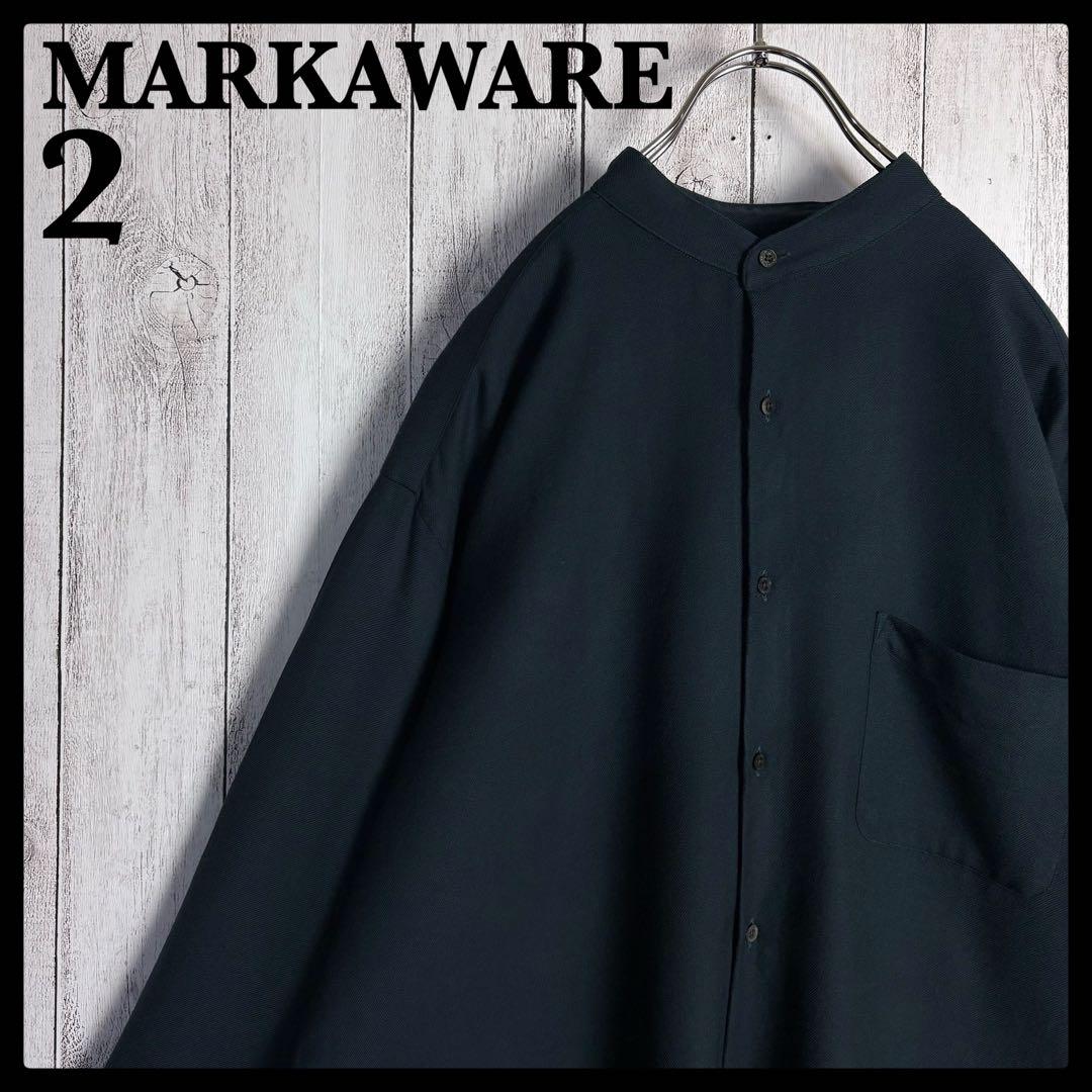 美品 マーカウェア MARKAWARE ノーカラーネルシャツ ダークグリーン MARKAWARE (マーカウェア) NO COLLAR PULL OVER SHIRT / ノーカラー