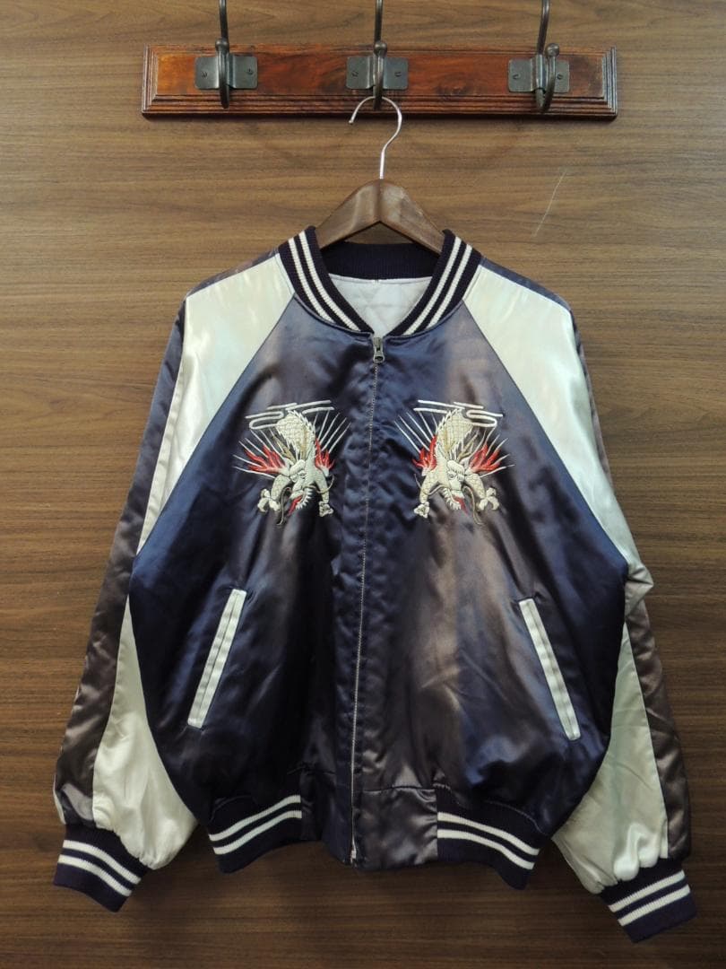 プリンス商会 VINTAGE フェード カスタム 茄子紺 龍柄 スカジャン M