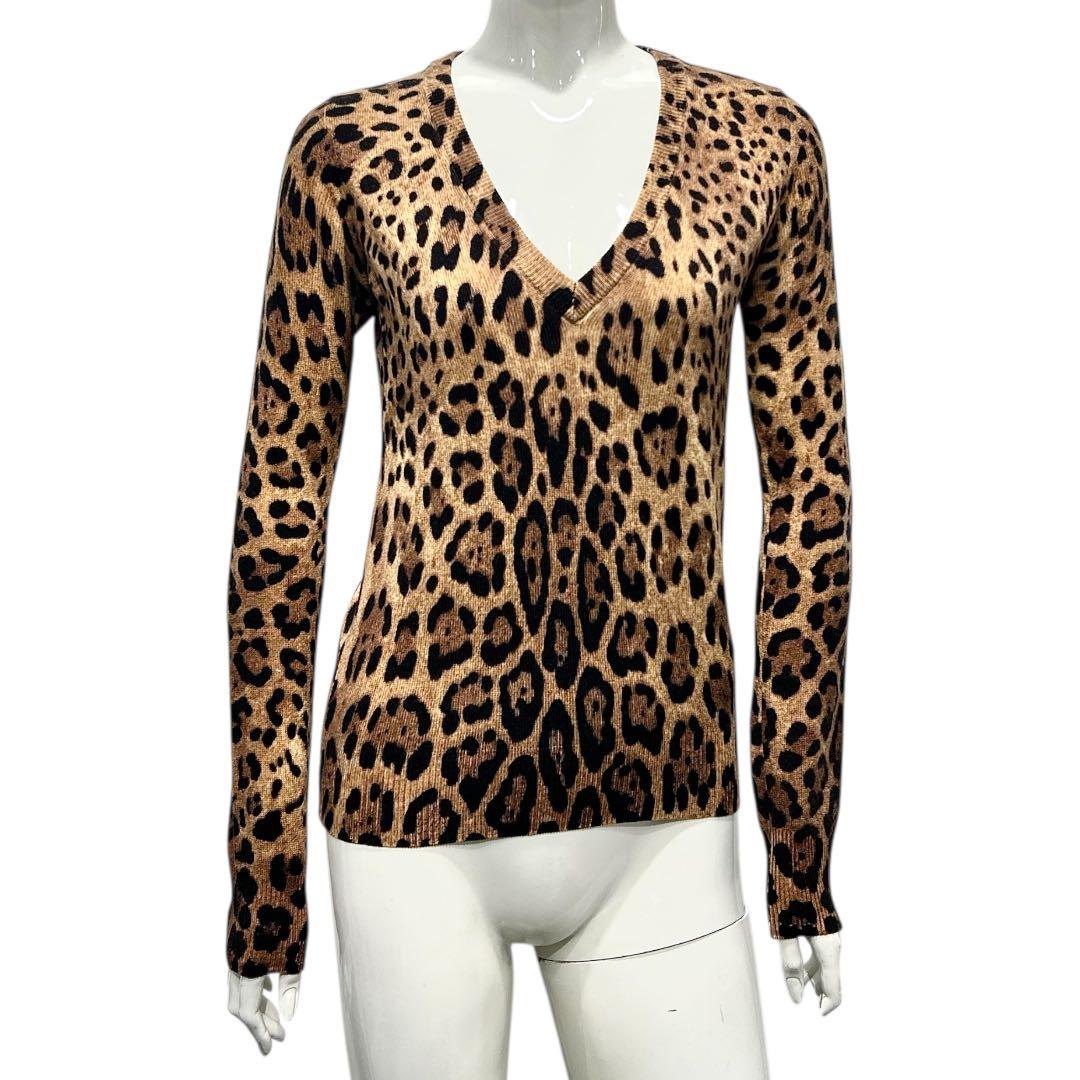 00s Dolce & Gabbana レオパード カシミア Vネックニット