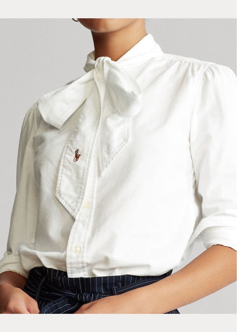 美品 ポロラルフローレン タイネックブラウスシャツ リボン ポニー刺繍