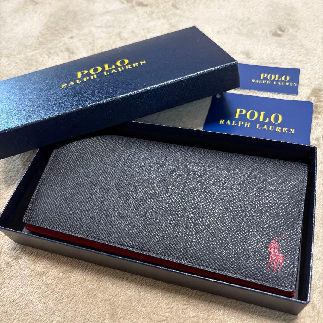 【新品】POLO RALPH LAUREN コントラストレザー長財布 ブラック POLO RALPH LAUREN（ポロ・ラルフローレン） 財布 ソフトシュリンク