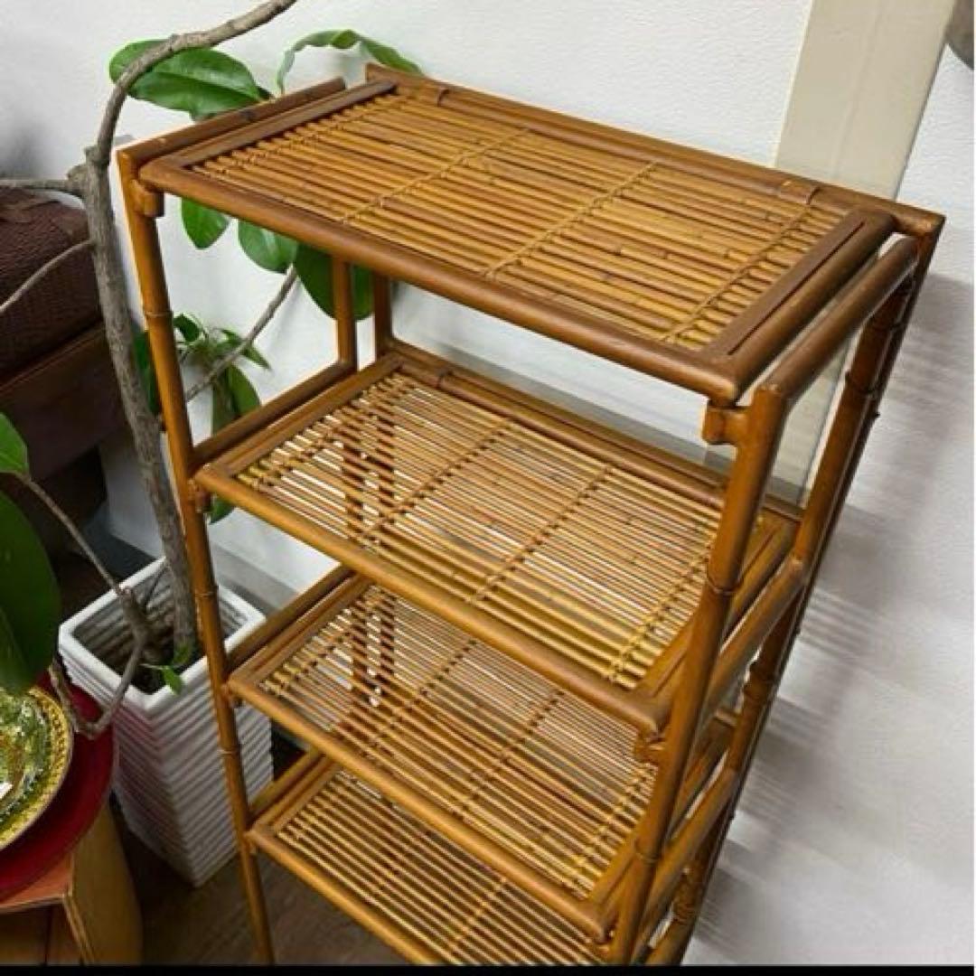 アジアン家具 飾り棚 棚 ラック シェルフ アイアンラック バンブー 竹 サカベ バンブーシェルフ シェルフ 4段 バンブー 竹 収納 ラック