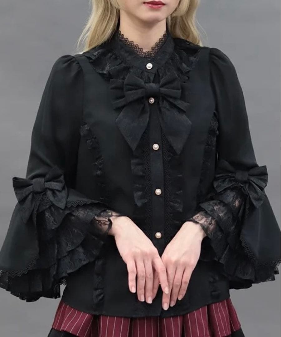 姫袖７分丈ブラウス　黒　アクシーズファム　kawaii　axes femme