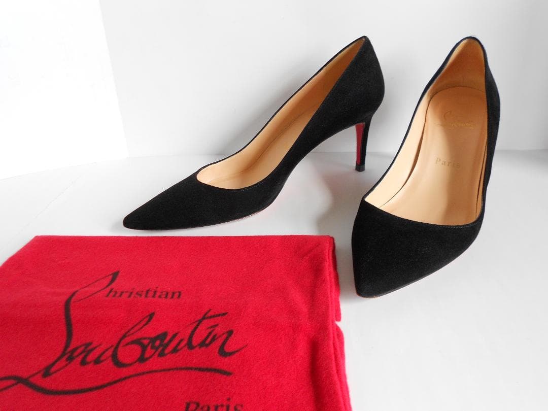 美品　クリスチャンルブタン　39　黒スエード　ミドルヒール