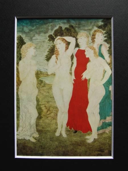 藤田嗣治、五人女、希少画集画、新品額装付