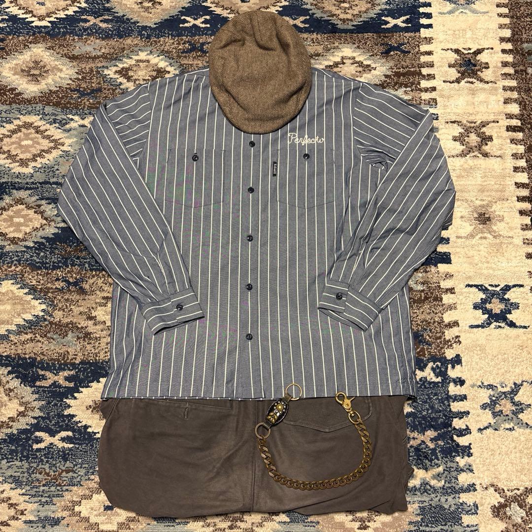 Schott ショット 刺繍 ワークシャツ ストライプ アメカジ バイク