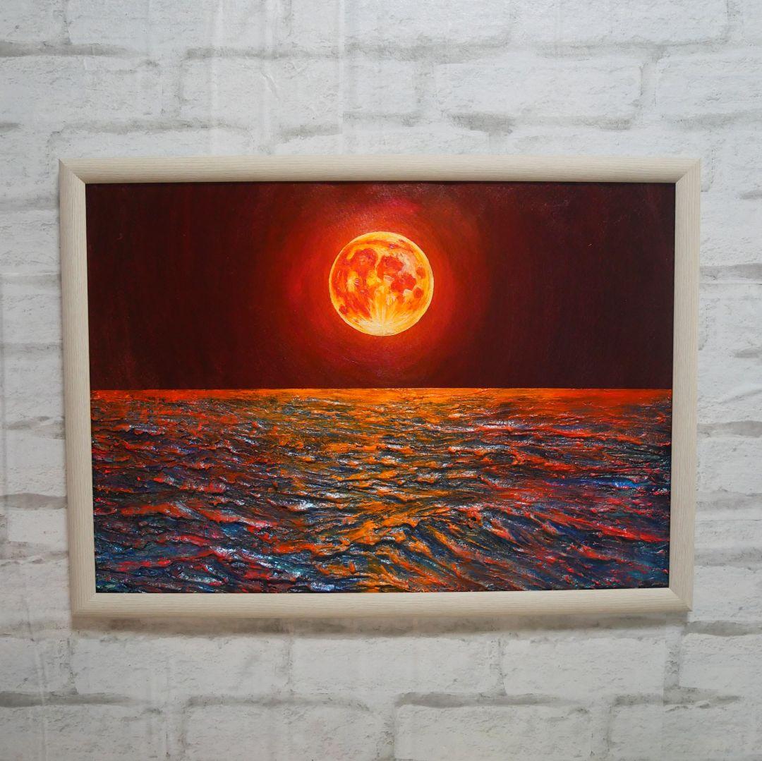油絵 油彩 油彩画 絵 絵画【オレンジの満月】 油絵 油彩 油彩画 絵 絵画 【オレンジ色の満月と輝く海】 - メルカリ