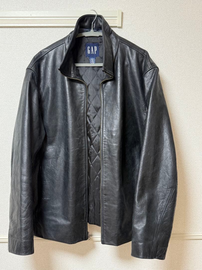 Vintage OLD GAP ブラックレザージャケット 極美品 L アルミジップ 牛革 OLD GAP レザージャケット ブラック