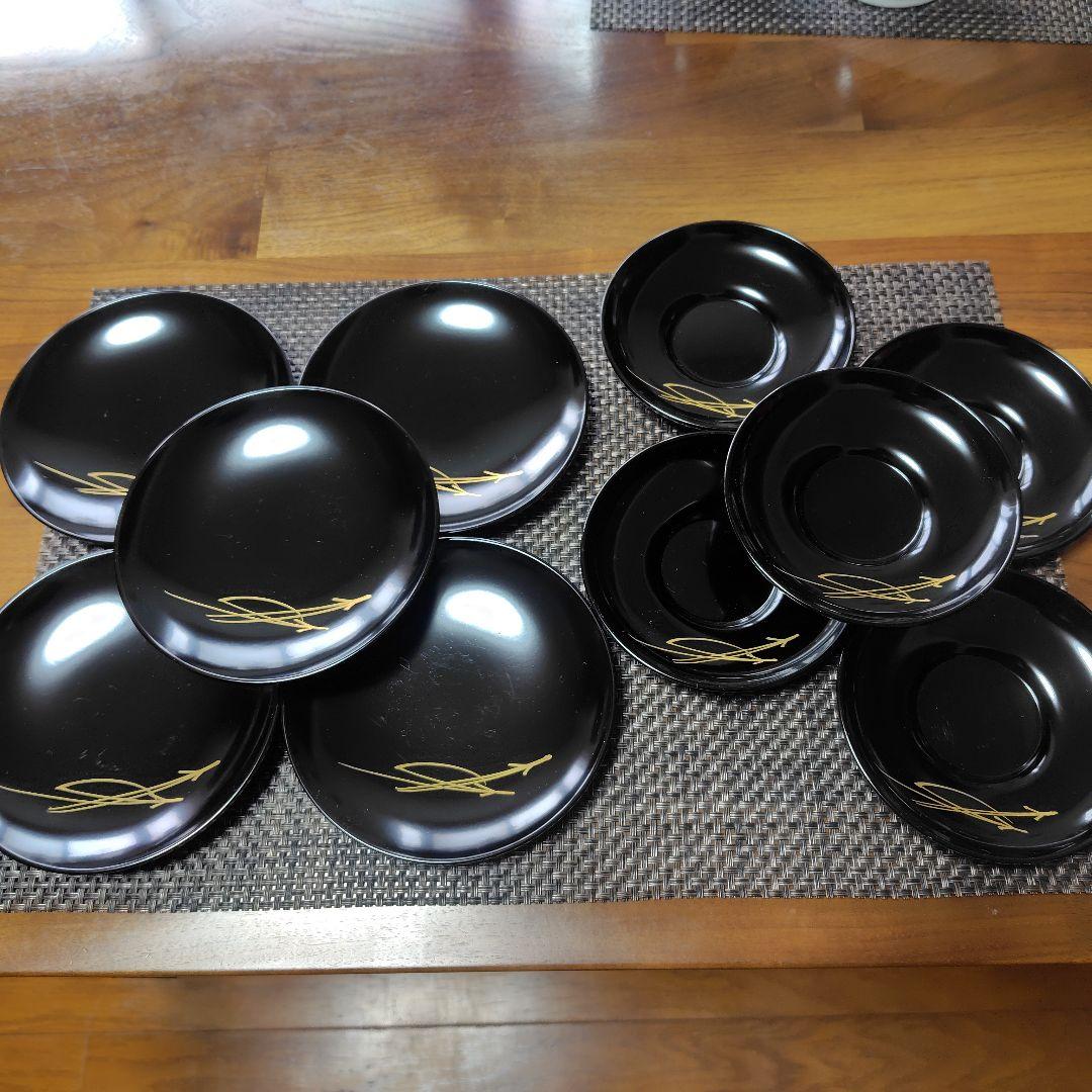茶托 菓子皿 漆器 黒い皿 5枚セット 金色装飾 - メルカリ