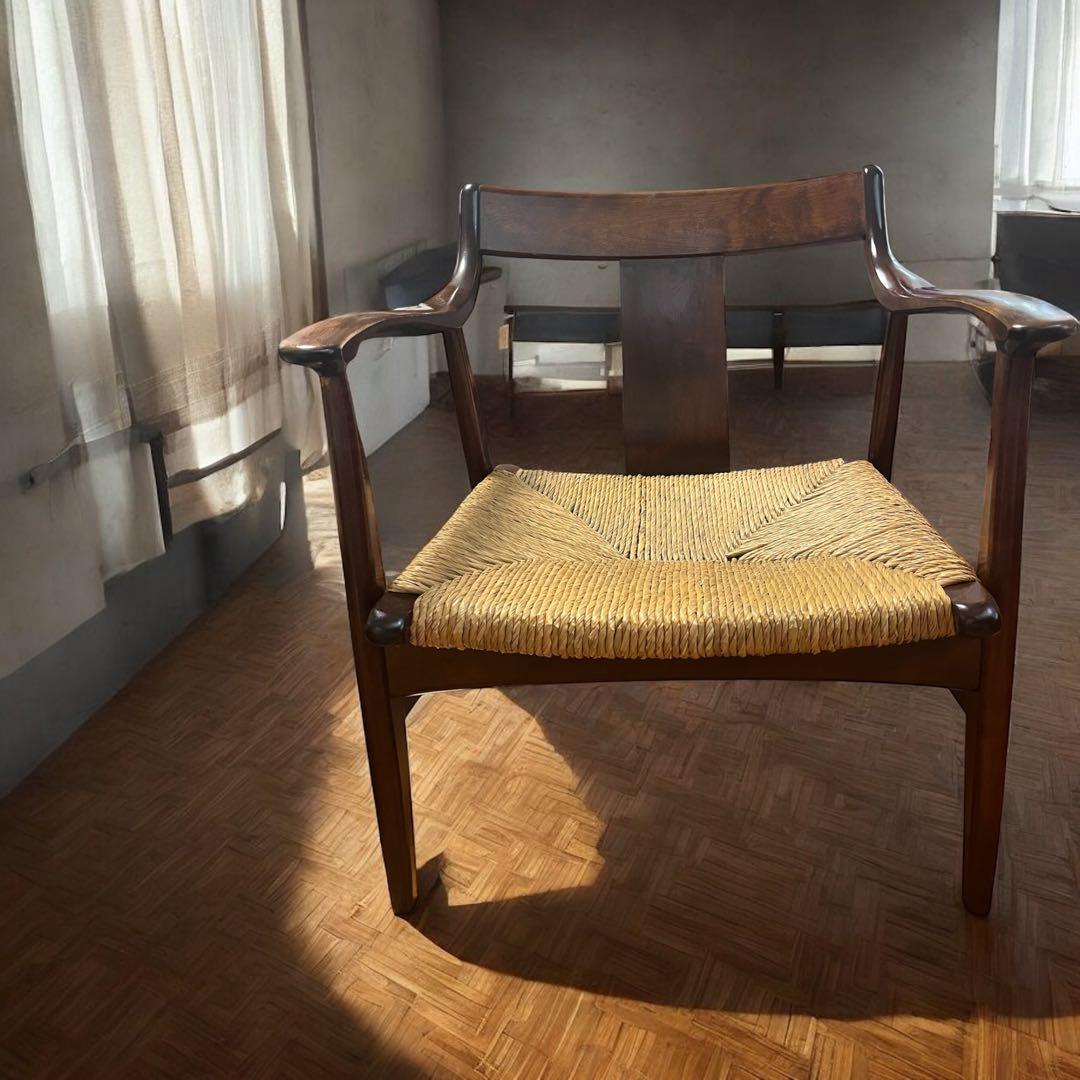 松本民芸 家具 77型 曲肘 ラッシ アーム チェア ① 松本民芸家具 #77型 曲肘イス ラッシ 1人用 【1】 民芸イス 中古