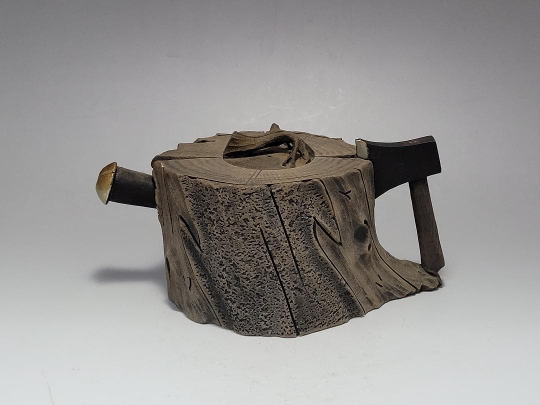 天然石造 斧と木型 急須 時代唐物 幅約15cm