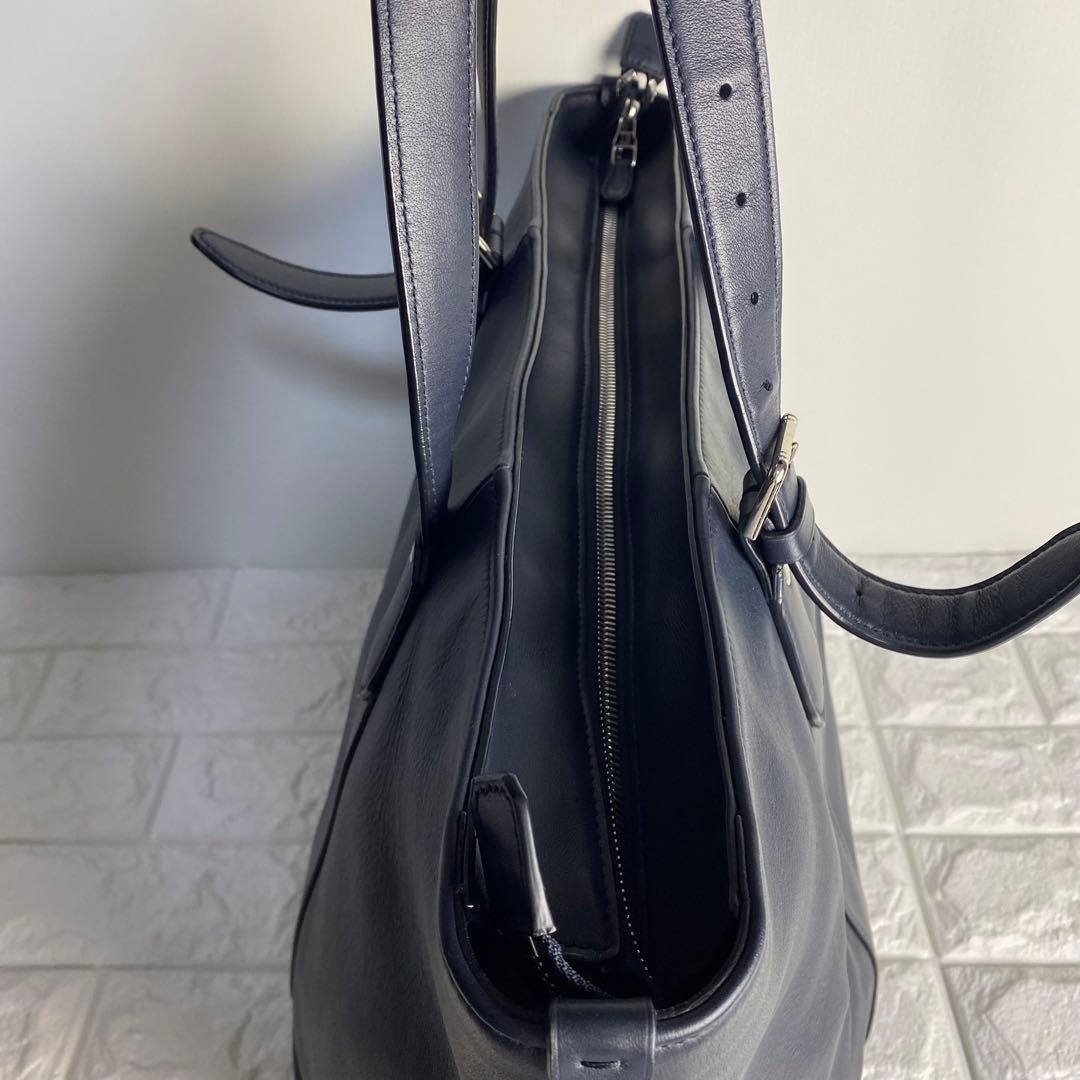 美品】ダンヒル ハムステッド トートバッグ レザー ネイビー 大容量 A4