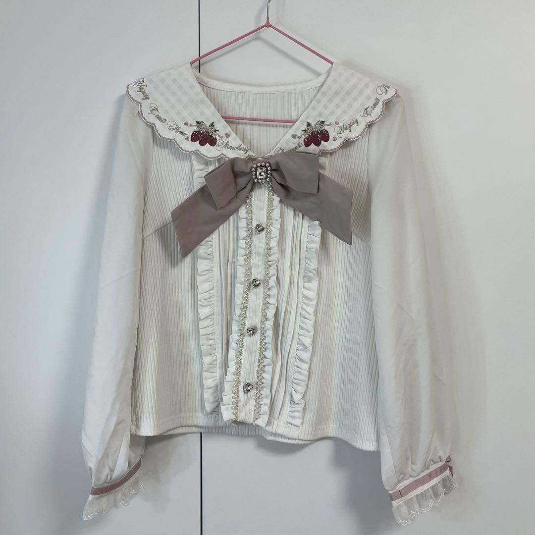 LIZLISA ストロベリー刺繍セーラーリブトップス - メルカリ