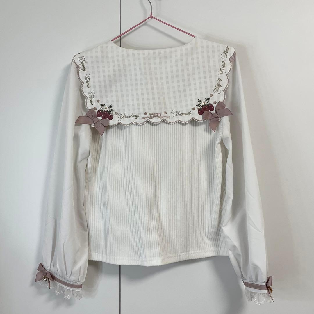LIZLISA ストロベリー刺繍セーラーリブトップス - メルカリ