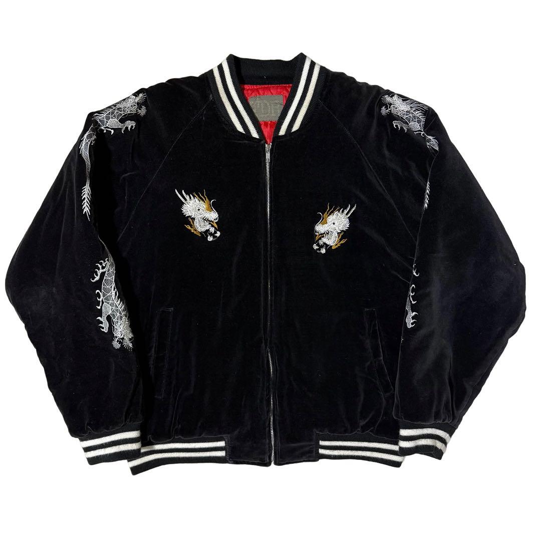 TDR 刺繍スカジャン ベロア 別珍 ブラック