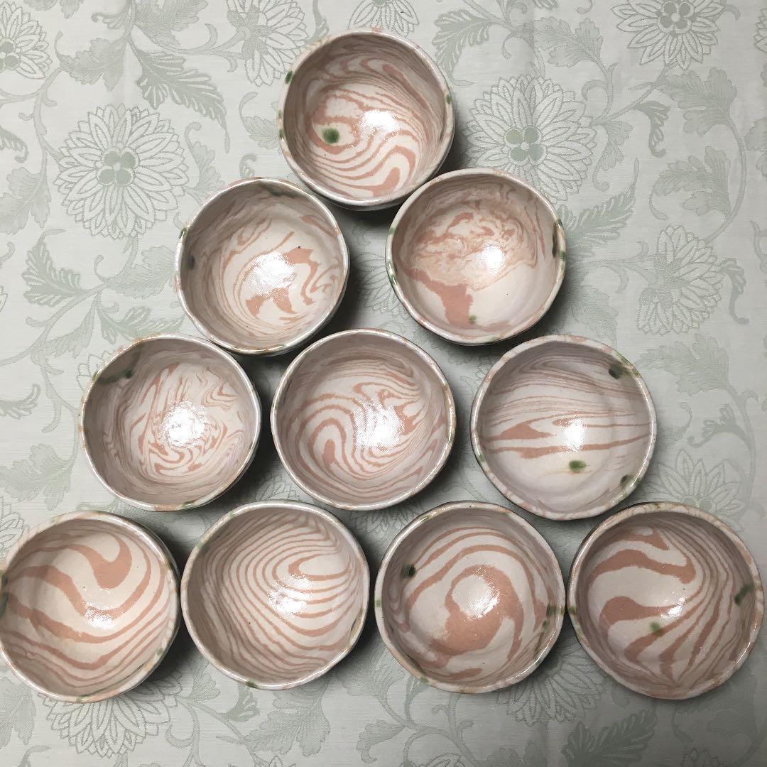 古美濃焼 織部 練り込み 山十窯 加藤日出 数茶碗