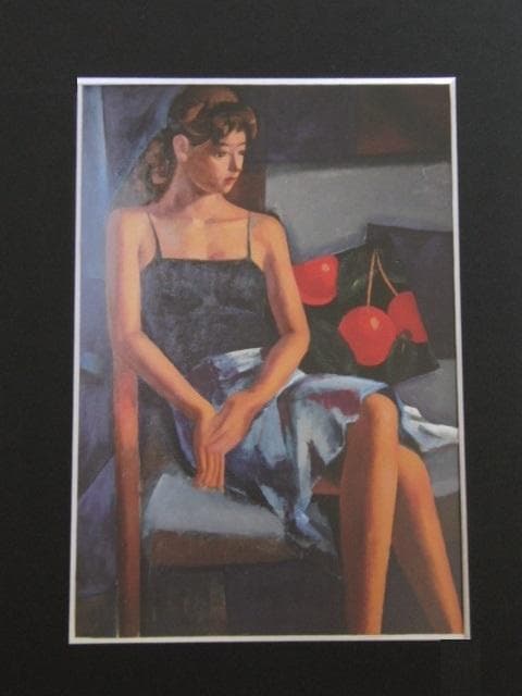 前田利昌、【女の肖像】、希少な額装用画集より、新品額装付