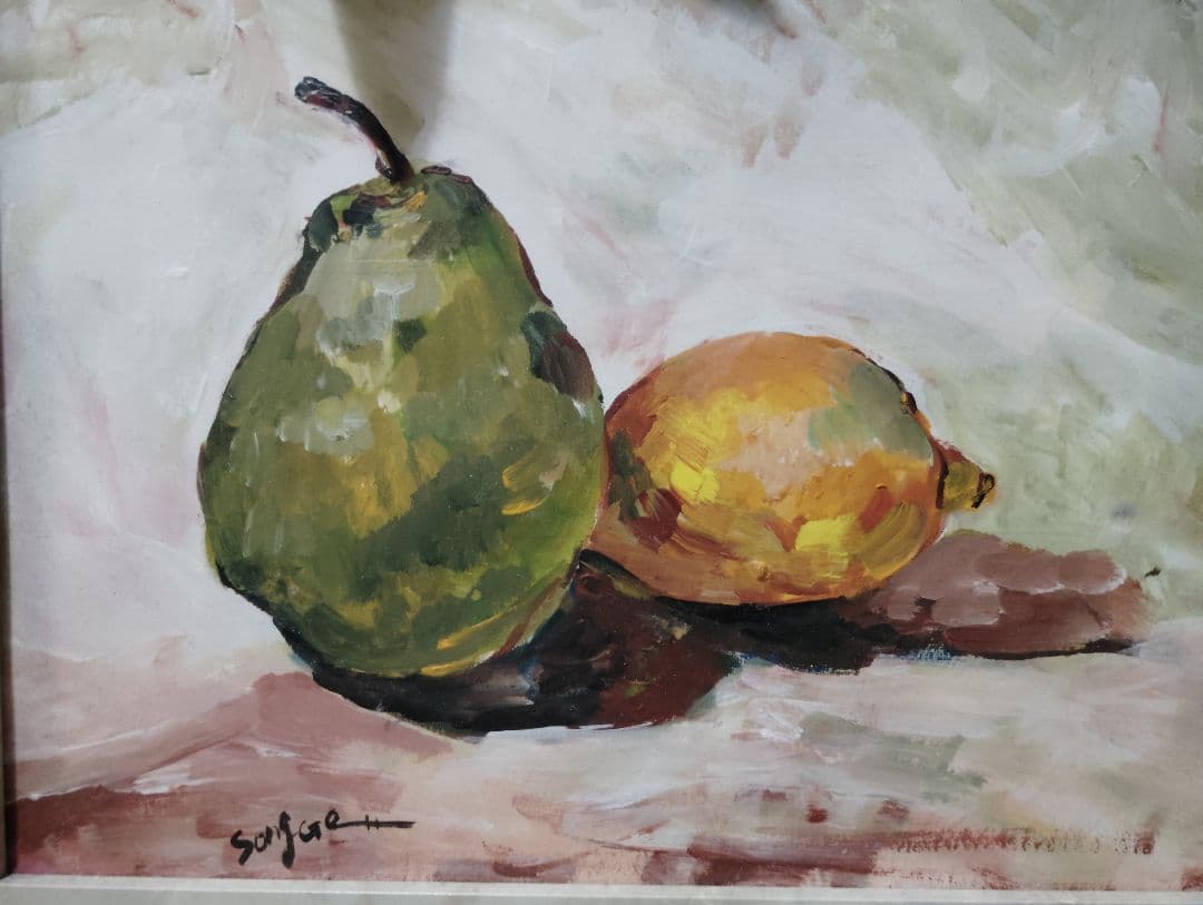 果物の静物画 『洋梨andレモン』