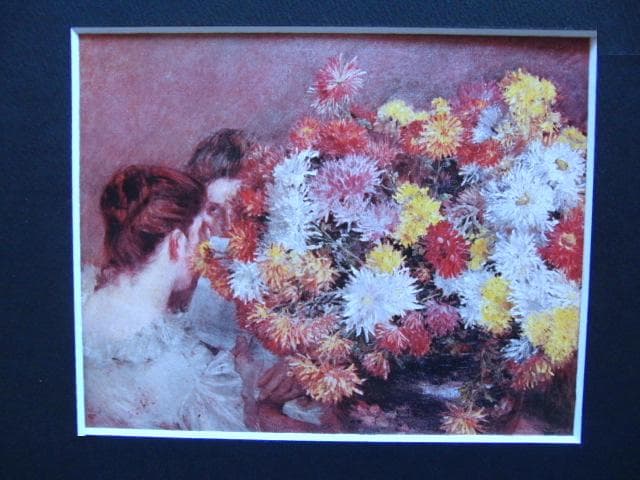 黒田清輝、【菊花と西洋婦人】、年代物・希少な画集画、新品高級額 額装付