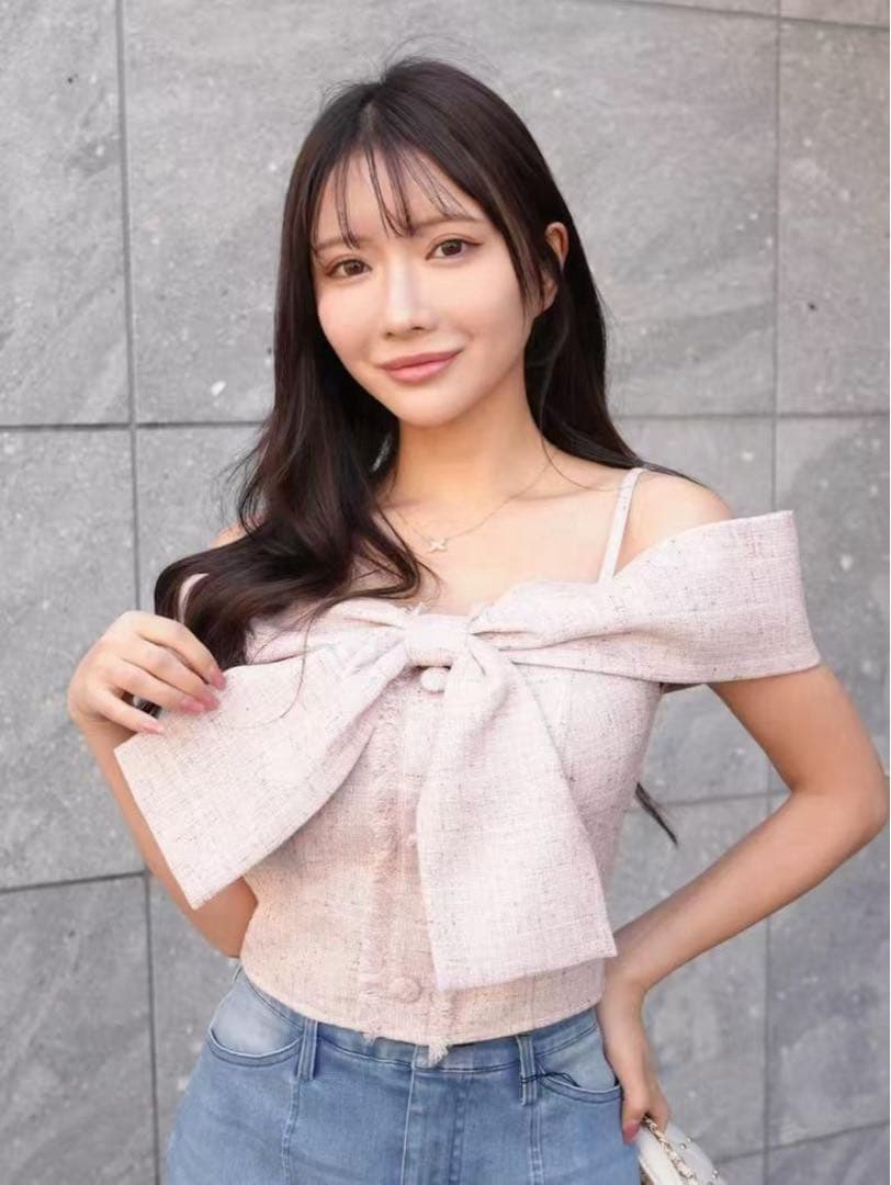 LIP SERVICE ツイードリボンオフショルトップス 4色 リップサービス LIP SERVICE ツイードリボンオフショルトップス