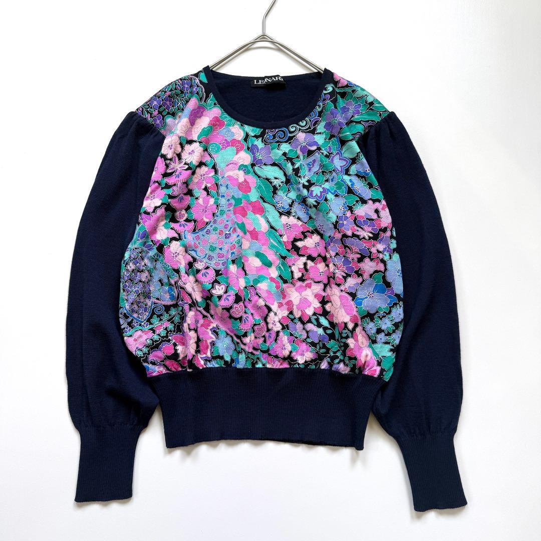 美品✨ LEONARD レオナール 異素材コンビ ニット プルオーバー 花柄