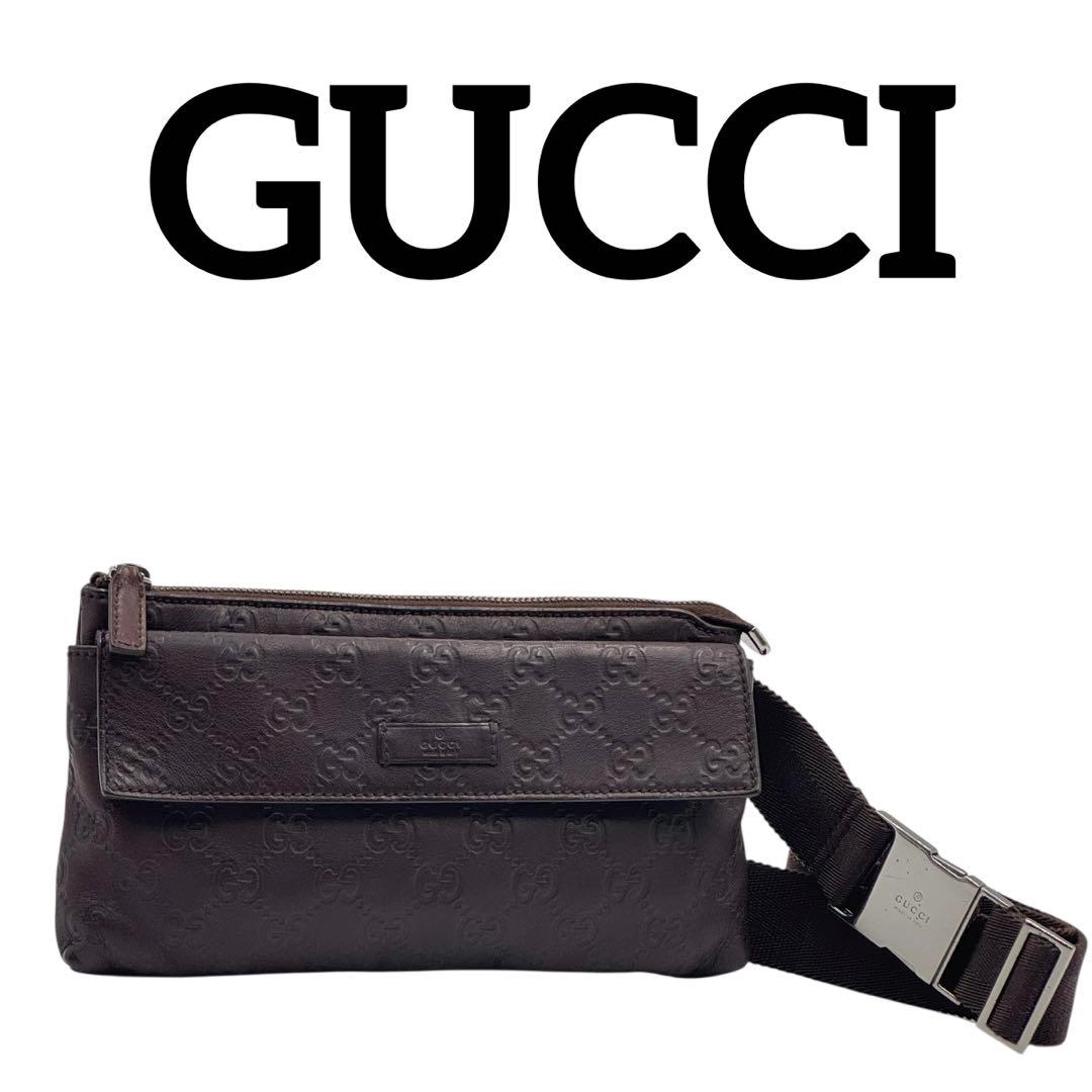 【美品】GUCCI グッチ　ボディバッグ　ウエストバッグ　GG　シマレザー GUCCI（グッチ） GGキャンバス ボディバッグ ウエストバッグ