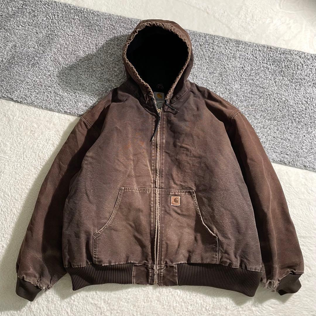 最高のダメージ カーハート アクティブジャケット ダークブラウン 裏