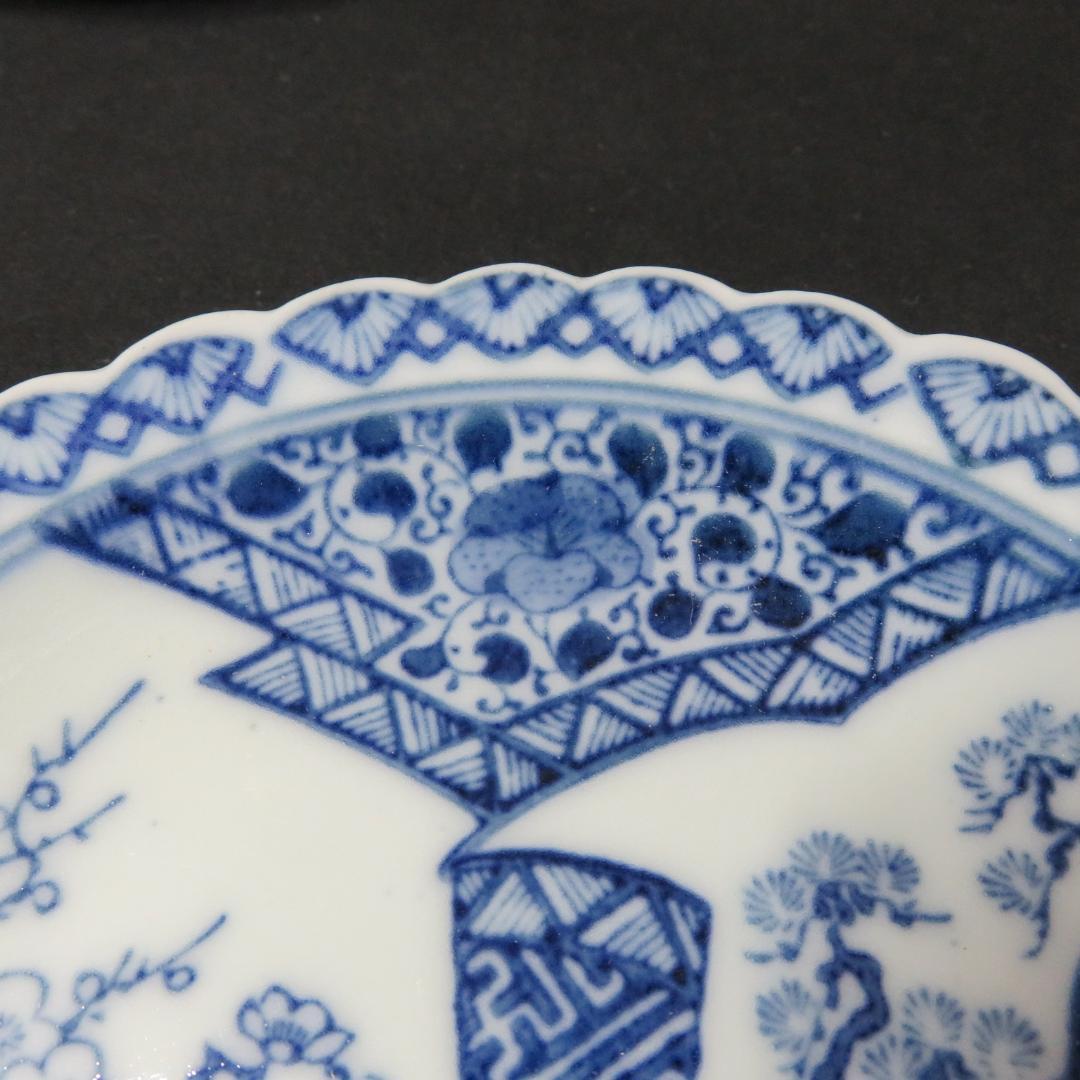 小皿 5枚 松 梅 変わり縁 輪花 印判 染付 明治 大正 - メルカリ