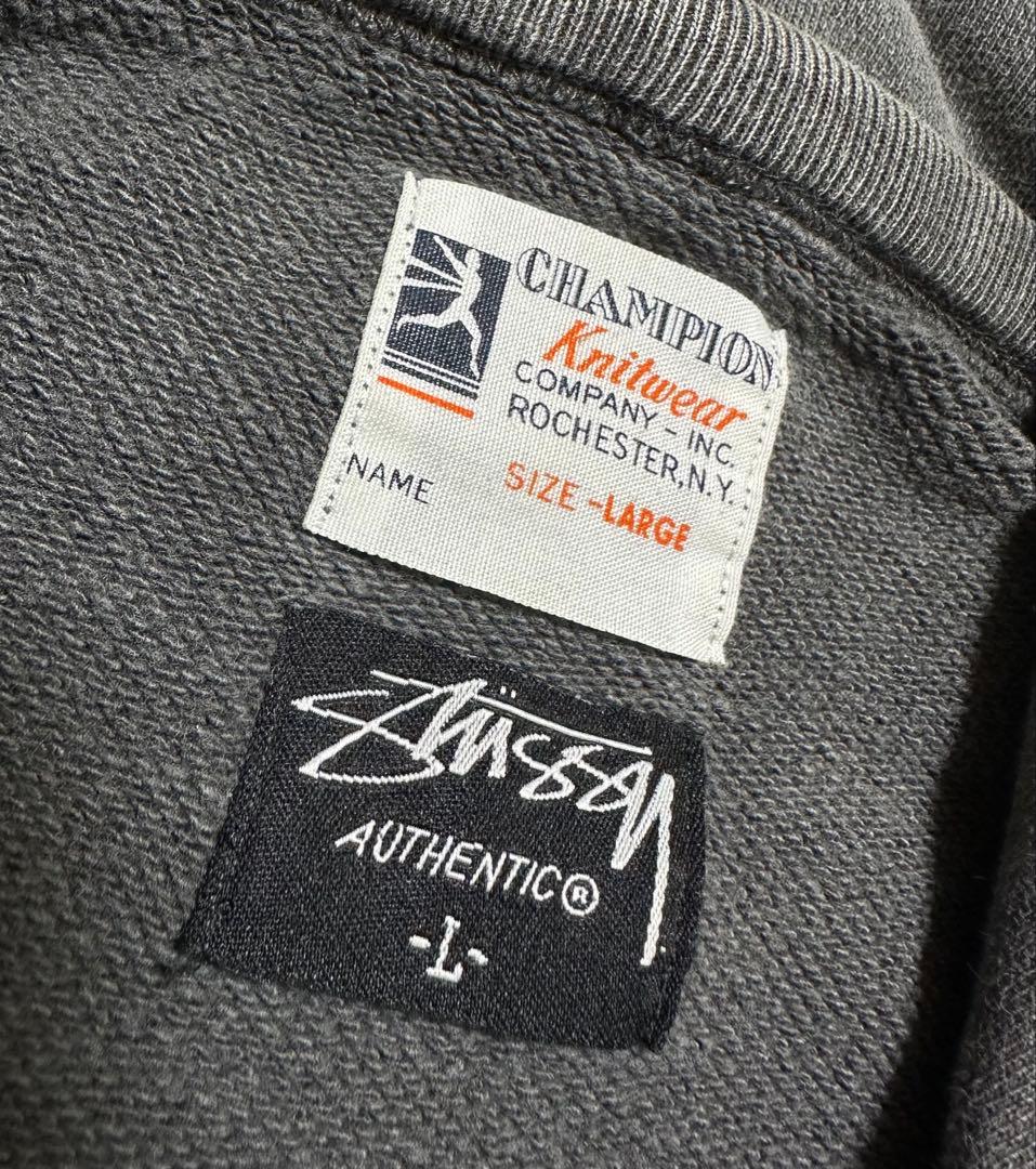 00s old stussy × champion 後付けパーカー - メルカリ