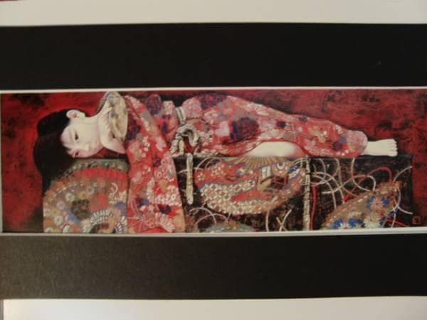 智内兄助、緋桃、新品額装付、画集画、状態良好